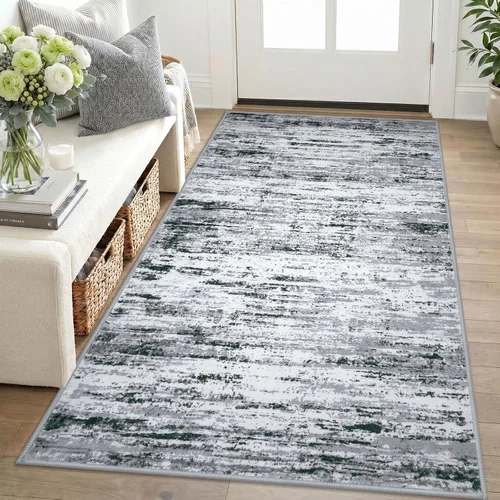 Miniatura 13 de Lansny Alfombra moderna abstracta para entrada de interiores de 2 x 3 pies, lavable, antideslizante, suave, alfombra de área pequeña, color negro