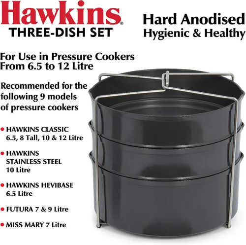 Miniatura 2 de Hawkins ADS65 - Juego anodizado duro de tres platos, separador de cocina, ollas a presión, color negro (ADS65), 4 litros