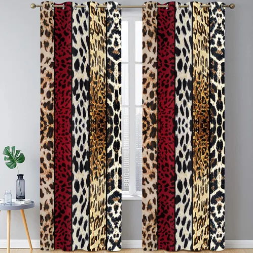 Miniatura 14 de Cortina opaca con estampado de animales salvajes, para oscurecer la habitación, con aislamiento térmico, con ojales para sala, comedor, dormitorio
