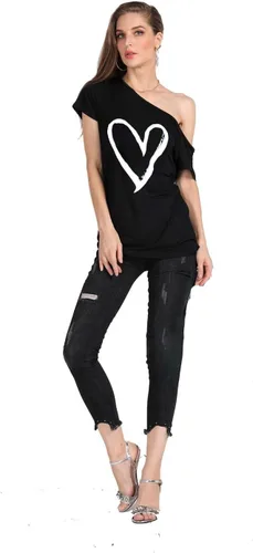 Miniatura 31 de MAGICMK - Camiseta casual para mujer, con estampado de labios y hombro descubierto, talla extragrande