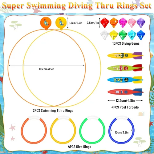Miniatura 3 de Cludoo 23 piezas de juguetes de piscina para niños, anillos de natación sin estabilidad de montaje, juguetes de buceo en piscina para 3, 4, 5, 6, 7
