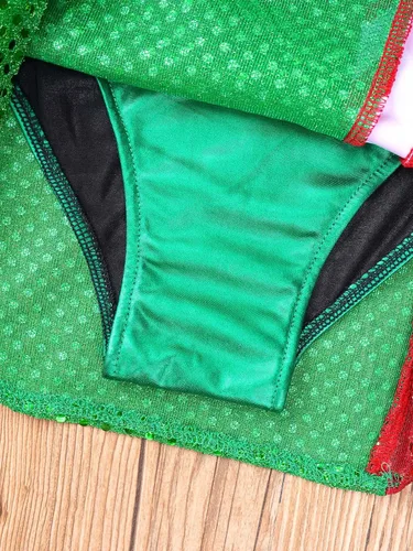 Miniatura 7 de JEATHA Vestido de leotardo de lentejuelas metálicas brillantes para niños y niñas, diseño de bloques de color a rayas, con lazo