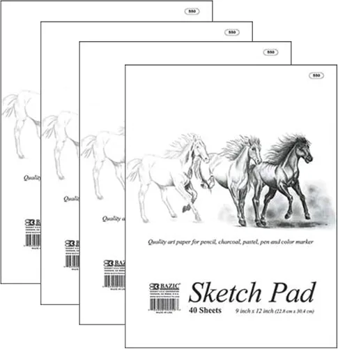 BAZIC Products Bloc de bocetos de 40 hojas de 9 x 12 pulgadas, cuaderno de dibujo blanco, papel de bocetos, libro para colorear para artistas,