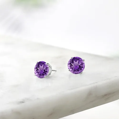 Miniatura 122 de Gem Stone King Aretes de plata de ley 925 con piedra natal redonda de 0.276 in para mujer