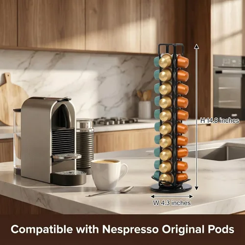 Miniatura 5 de Soporte para cápsulas de café Nespresso OriginalLine, soporte giratorio para cápsulas de café, organizador de estación de café, estante