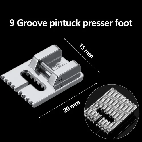 Miniatura 3 de 15 piezas para máquina de coser, doble aguja, doble estiramiento, 2 piezas, prensatelas de 9 ranuras para accesorios de máquina de coser doméstica