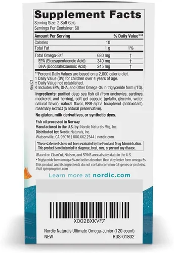 Miniatura 2 de Nordic Naturals Ultimate Omega Jr., sabor a fresa - 120 mini geles blandos - 680 omega-3 totales con EPA y DHA - Salud cerebral, estado de ánimo