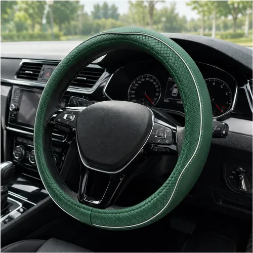 Miniatura 11 de Funda para volante de automóvil, 15 pulgadas, antideslizante, de cuero transpirable, protector de volante suave envolvente completo para hombres