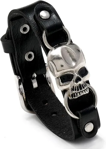 Pulsera de cuero con calavera para hombre, estilo gótico, punk, vintage, color negro, pulsera de joyería para festivales