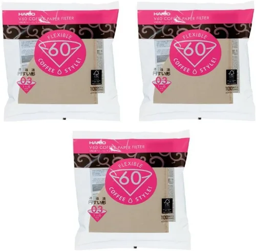 Hario 03 100 filtros de papel natural de café, juego de 3 unidades (total de 300 hojas) (importación de Japón)
