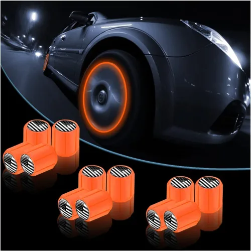 Miniatura 14 de 12 tapones fluorescentes para válvulas de neumáticos, resistentes a la corrosión, para automóvil, con forma de calavera iluminada luminosa que