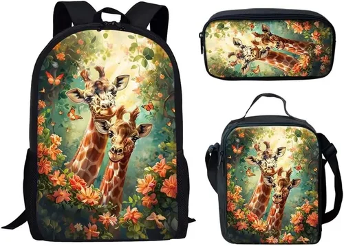 Miniatura 136 de HUGS IDEA Juego de 3 bolsas escolares con aislamiento térmico para el almuerzo, estuche para lápices