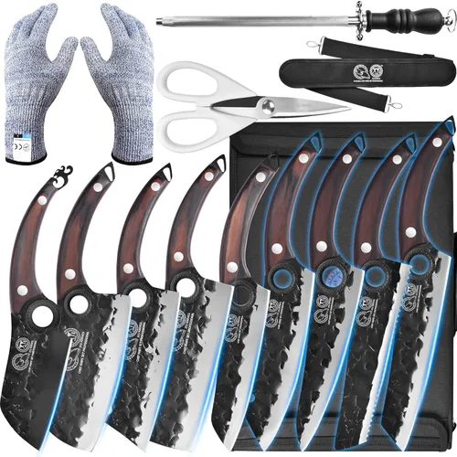XYJ Juego de cuchillos de cocina profesional con cuchillas forjadas de acero de alto carbono, cuchillo de chef, cuchilla de carnicero, cuchillo de