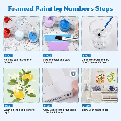 Miniatura 6 de cupmod Paquete de 2 pinturas enmarcadas por números para niños, kit de pintura acrílica fácil por números sobre lienzo, pintura al óleo de frutas
