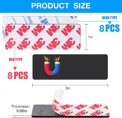 Miniatura 2 de A+B Paired Adhesive Magnetic Tape, Precut (3 in x 1 in x 16 Pack/ 8 Pairs) Flexible AB Magnets Strips for DIY Closure Craftings, a b Magnet Match to