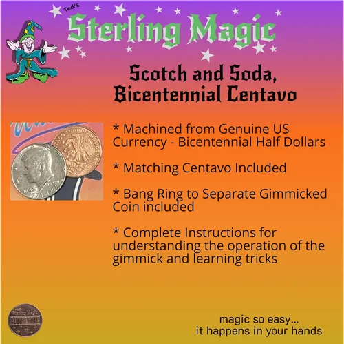Miniatura 3 de Ted's Sterling Magic Bicicleta de corte de fábrica Svengali Deck y Bicentenario US Scotch y Soda Centavo Coin Card Trick Set (rojo)