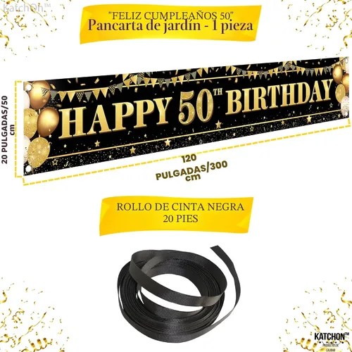 Miniatura 2 de KatchOn, Cartel de feliz cumpleaños 50 extra grande – 120 x 20 pulgadas Decoraciones de cumpleaños 50 para mujeres y hombres Cartel de feliz
