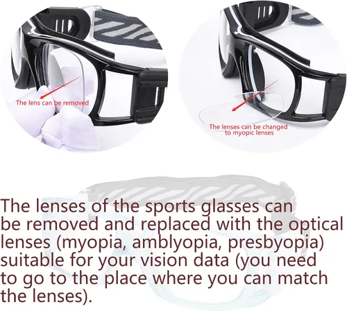 Miniatura 3 de Gafas deportivas – Gafas protectoras de baloncesto con lente extraíble y correa ajustable para gafas