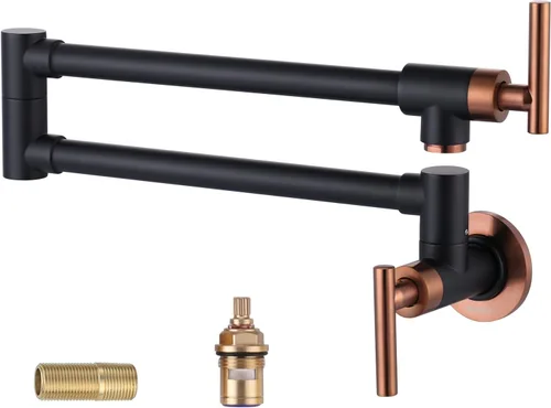 Miniatura 8 de WOWOW Grifo de llenado de ollas de níquel pulido, relleno de olla de latón macizo, montaje en pared, grifo de estufa de cocina con brazos oscilantes