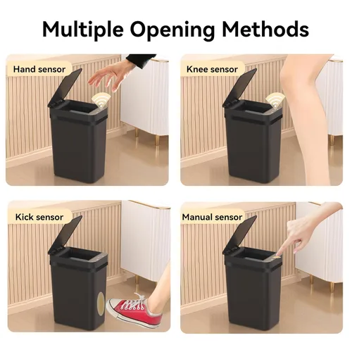 Miniatura 6 de FRESHLIX Paquete de 3 cubetas de basura para baño 2.6 galones, cubetas de basura automáticas delgadas sin contacto con sensor de movimiento, cubetas