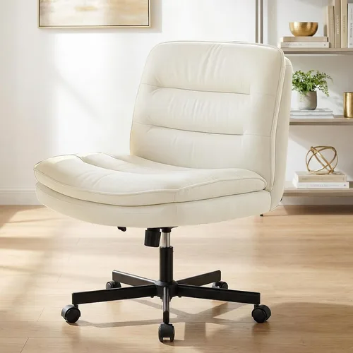 Miniatura 8 de GTPLAYER Silla de oficina con patas cruzadas, silla de escritorio sin brazos, bonita silla de tocador con ruedas, silla de computadora, cómoda silla