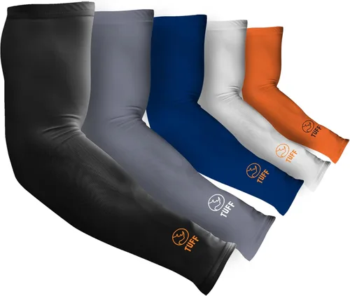 TUFF - Mangas de compresión para brazos refrigerantes, mangas de brazo UPF 50 para hombres y mujeres.. Negro + gris + azul marino + blanco + naranja