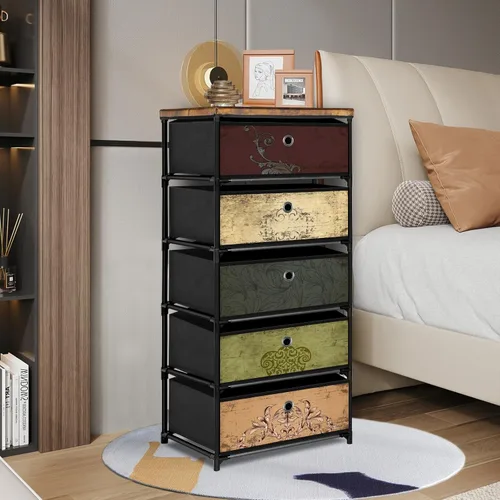 Miniatura 2 de VASICAR Mesita de noche con 5 cajones, organizador de almacenamiento de ropa, pequeña cómoda de tela para dormitorio, armario, entrada, pasillo
