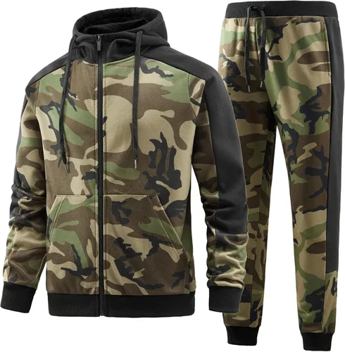 Miniatura 2 de ANOTWENER Trajes deportivos de 2 piezas para hombre, cuello alto, manga larga con bolsillos laterales dobles, chaqueta y pantalones deportivos