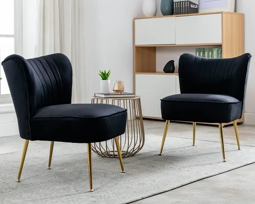 Juego de 2 sillas decorativas de terciopelo, cómodas sillas de sala de estar, sin brazos, sofá individual lateral de mediados de siglo con patas
