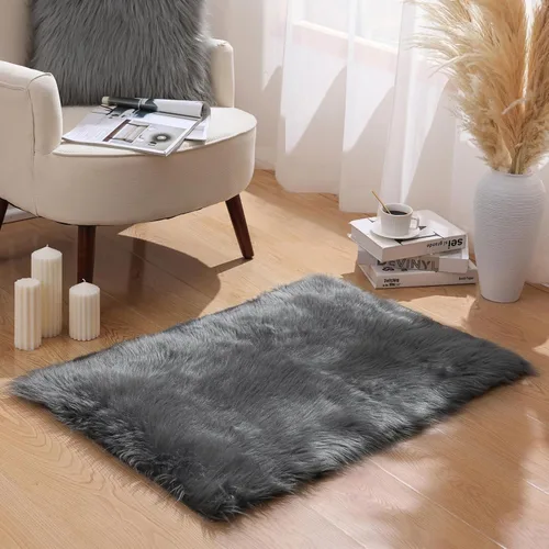 Miniatura 158 de Ashler Home Deco - Tapete de pelo sintético de oveja, mullido, suave, de 2 x 3 pies, lavable a máquina, dormitorio, habitación de los niños, sala