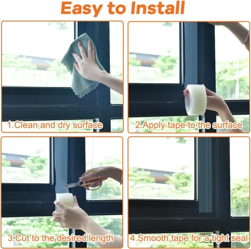 Miniatura 4 de YoleShy Cinta de sellado transparente para ventanas, 2 pulgadas x 30 yardas, sin residuos, cinta aislante de ventana resistente para puertas