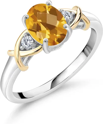 Miniatura 87 de Anillo de compromiso de oro amarillo de 10 quilates y plata 925 con piedra natal y diamantes cultivados en laboratorio para mujer, ovalado de 0.315