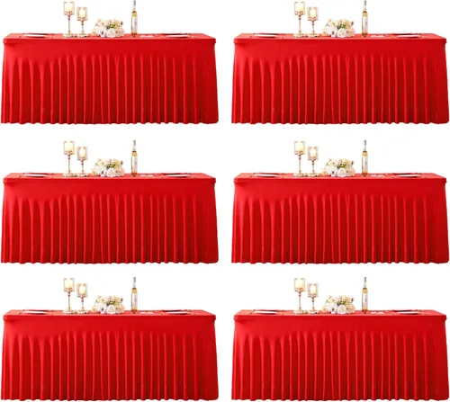 Miniatura 11 de Manteles de mesa de elastano azul bebé de 6 pies para mesas rectangulares, sin arrugas, rectangular, elástico, ajustable de 6 pies con falda