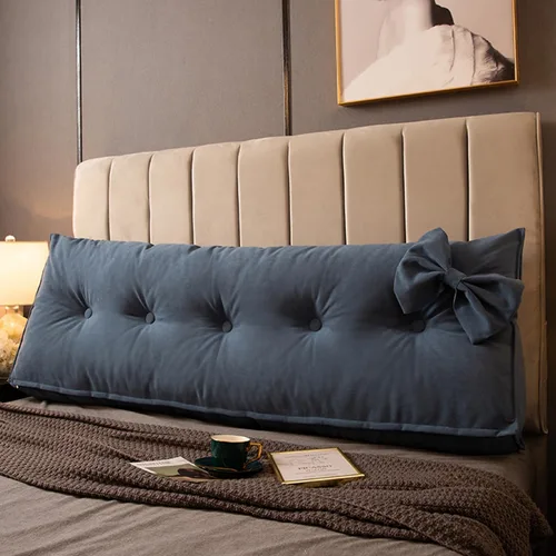 Respaldo de cama triangular de color sólido, almohada de cabecera de forro polar, cojín de soporte de posicionamiento para el hogar, dormitorio, Azul