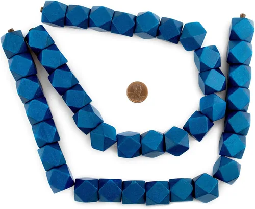 Miniatura 2 de TheBeadChest - Cuentas de madera de cubo sin esquinas azul azul: cuentas orgánicas naturales de corte de diamante de 0.787 in para la fabricación