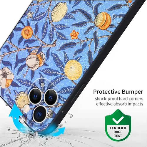Miniatura 4 de Berkin Arts Funda de silicona compatible con iPhone 11 Pro Max con protector de pantalla Folk Art Nouveau Botanicals (granada de William Morris)