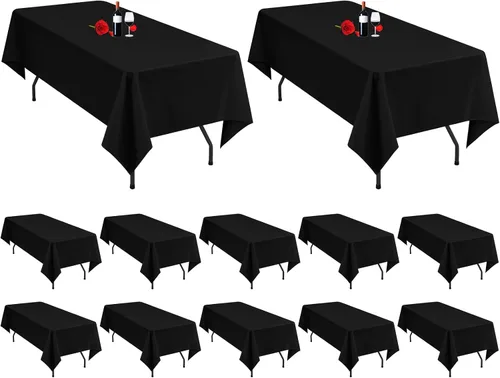 Miniatura 17 de 12 manteles redondos negros de poliéster de 120 pulgadas, resistentes a las arrugas, lavables, para bodas, fiestas, restaurantes, bufés