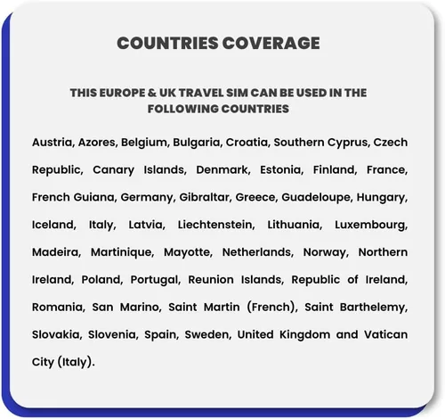 Miniatura 4 de SimCorner Tarjeta SIM de viaje para Europa y Reino Unido Datos de Internet Llamadas ilimitadas y SMS (datos de Internet de 12 GB)