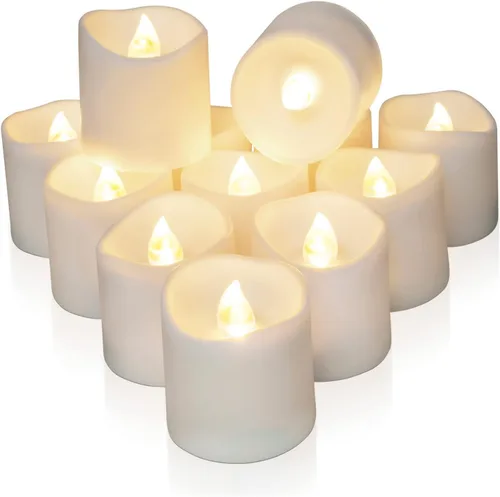 Homemory Paquete de 12 velas votivas LED sin llama, temporizador de larga duración, funciona con pilas, con temporizadores, 6 horas de encendido y