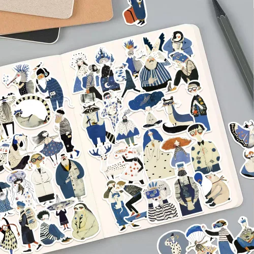 Miniatura 5 de 50 calcomanías de vinilo estéticas azules, impermeables, artísticas dibujadas a mano, para botellas de agua, portátiles, diarios, álbumes