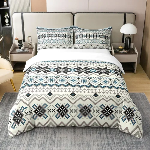 Miniatura 13 de Juego de ropa de cama 100% algodón exótico con funda de edredón individual, diseño tribal, suroeste americano, étnico, bohemio, abstracto