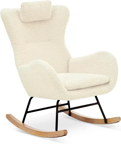 Miniatura 10 de CuisinSmart Mecedora tapizada de peluche para guardería, moderna silla mecedora con respaldo alto, mecedora interior para sala de estar, dormitorio