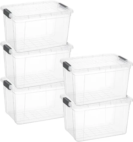 Miniatura 16 de Superio Cajas de almacenamiento transparentes con tapas, contenedores de plástico de 2.5 cuartos de galón para organizar, cajas apilables, sin BPA