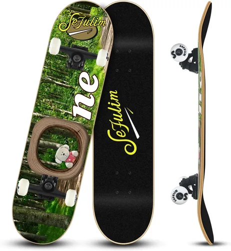 Miniatura 11 de Monopatín completo de 31 x 8 pulgadas, 7 capas, arce canadiense, doble patada, cóncavo, crucero, patineta para niños, niñas, adolescentes, adultos
