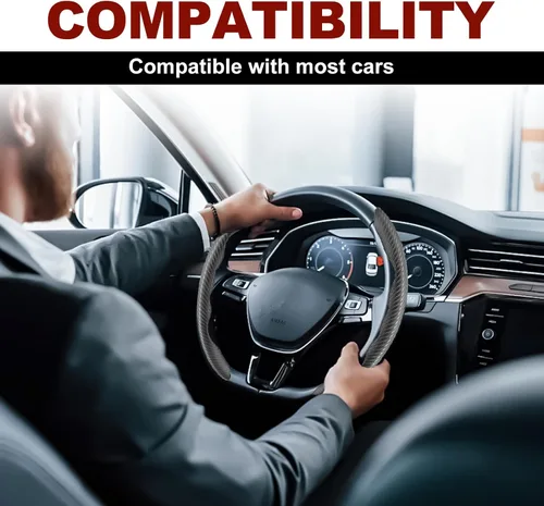 Miniatura 7 de Funda universal de fibra de carbono para volante, protector segmentado para volante, cubierta antideslizante de fibra de carbono para volante