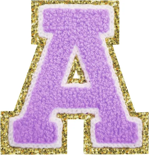Miniatura 95 de Parches de letras termo-adhesivas de felpilla para chaquetas, parches de letras universitarias con brillantina para planchar en la letra azul A