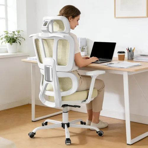Miniatura 7 de Silla de oficina con respaldo alto, silla de escritorio de malla, silla ergonómica para computadora con reposacabezas, reposabrazos ajustables 3D