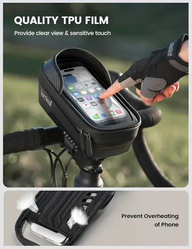 Miniatura 5 de Lamicall Paquete de 2 bolsas impermeables para marco de bicicleta, [versión 1s] [2 en 1], bolsa de teléfono para bicicleta, soporte para teléfono