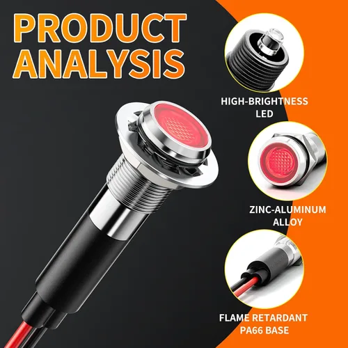 Miniatura 5 de 5 piezas 8 mm (5/16'') luz indicadora LED Luz piloto de metal lámpara 110V 220V luces anodizadas en negro aluminio impermeable ip67 lámpara de señal