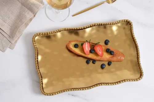 Miniatura 5 de Pampa Bay Bandeja mediana de porcelana chapada en titanio, 14.3 x 8 pulgadas, tono dorado mate, horno, congelador, apto para lavavajillas